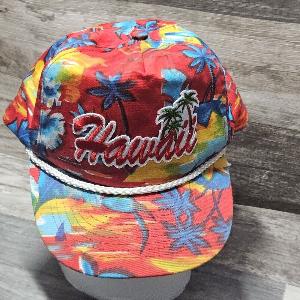 Hawaii MOHR's Trucker Hat Red/Multicolored with White Rope Snapback One Size